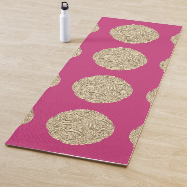 Elegant art nouveau gold fuschia pink medallion yoga mat (In Situ)