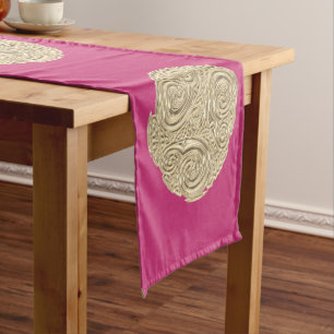 Elegant art nouveau gold fuschia pink modern short table runner