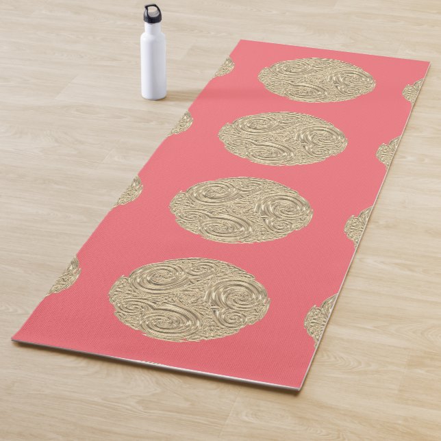 Elegant art nouveau gold peach medallion abstract  yoga mat (In Situ)