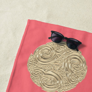 Elegant art nouveau gold peach medallion beach towel