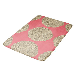 Elegant art nouveau gold peach round medallion bath mat