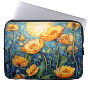 Elegant Art Nouveau Golden Yellow Poppy Mosaic Laptop Sleeve