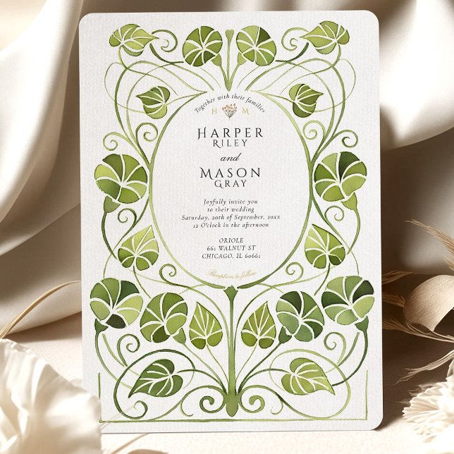 Elegant Art Nouveau Greenery Foliage Wedding Invitation (Creator Uploaded)