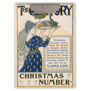 Elegant Art Nouveau Lady With Peacock Winter Clipboard