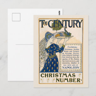 Elegant Art Nouveau Lady With Peacock Winter Postcard