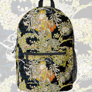 Elegant Art Nouveau Mucha Lady Floral Botanical Printed Backpack