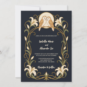 Elegant Art Nouveau Owls Wedding Arch Invitation
