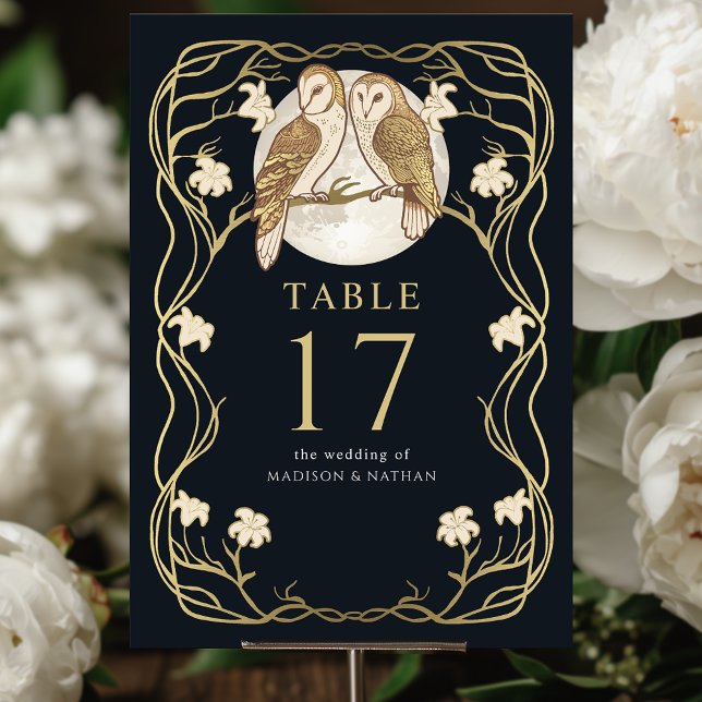Elegant Art Nouveau Owls Wedding Table Number (Creator Uploaded)