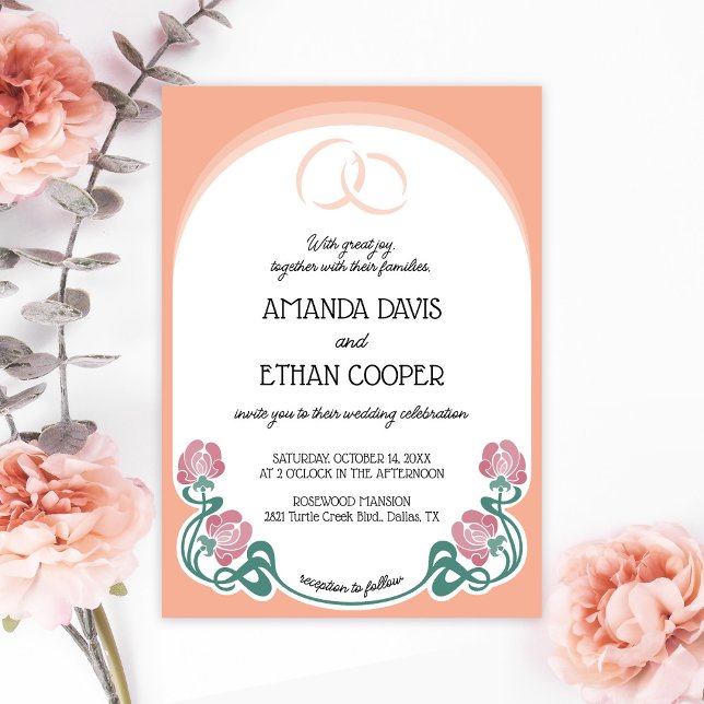 Elegant Art Nouveau Peach Colour Wedding  Invitation (Creator Uploaded)