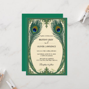 Elegant Art Nouveau Peacock vintage Floral Wedding Invitation