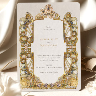 Elegant Art Nouveau Peacock Wedding Invitation