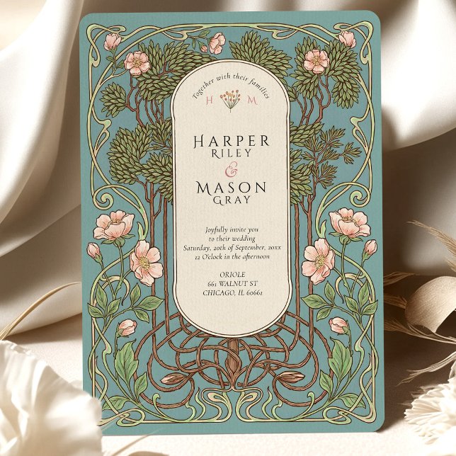 Elegant Art Nouveau Pinnk Lily Wedding Invitation (Creator Uploaded)