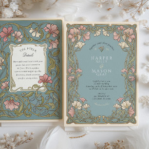 Elegant Art Nouveau Pinnk Lily Wedding Invitation