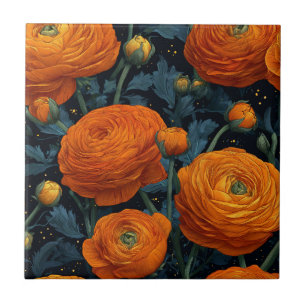 Elegant Art Nouveau Ranunculus Tiles For Kitchen