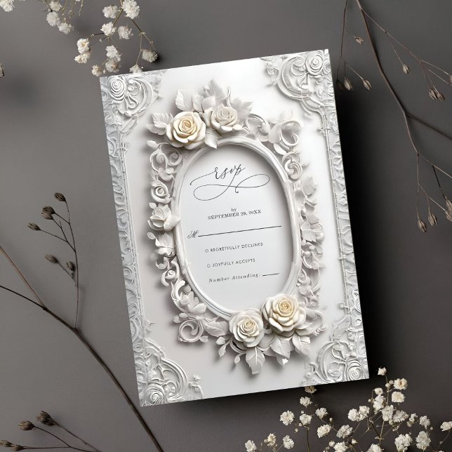 Elegant Art Nouveau Rose Frame Wedding RSVP Card (Creator Uploaded)