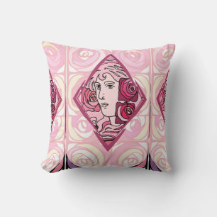 Elegant Art Nouveau Rose Woman Cushion