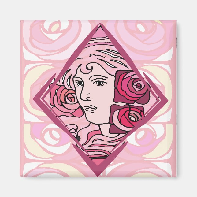 Elegant Art Nouveau Rose Woman Magnet (Front)