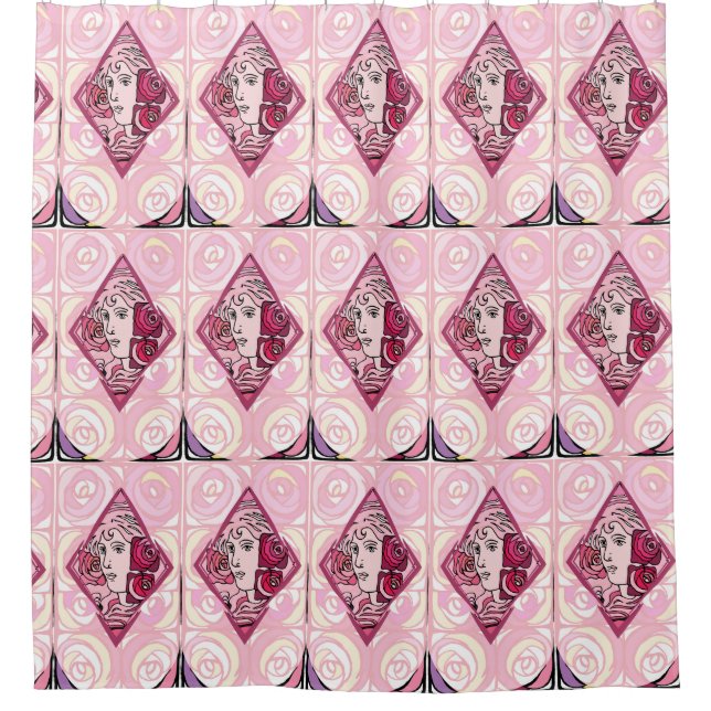 Elegant Art Nouveau Rose Woman Shower Curtain (Front)