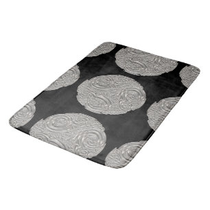 Elegant art nouveau silver black medallion bath mat