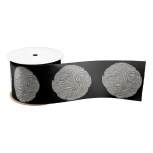 Elegant art nouveau silver black medallion satin ribbon