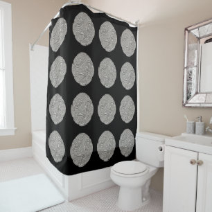 Elegant  art nouveau silver black medallion  shower curtain