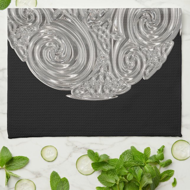 Elegant  art nouveau silver black medallion  tea towel (Folded)