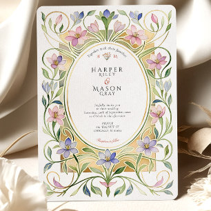 Elegant Art Nouveau Spring Floral Gold Wedding Invitation
