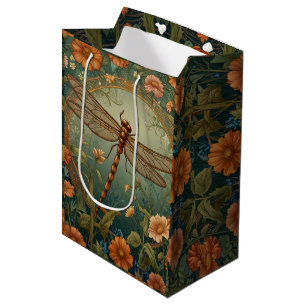 Elegant Art Nouveau Spring green Dragonfly Medium Gift Bag