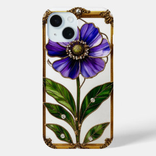 Elegant Art Nouveau Stained Glass Flower iPhone 15 Case