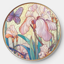 Elegant Art Nouveau Stained Glass Iris Butterfly 