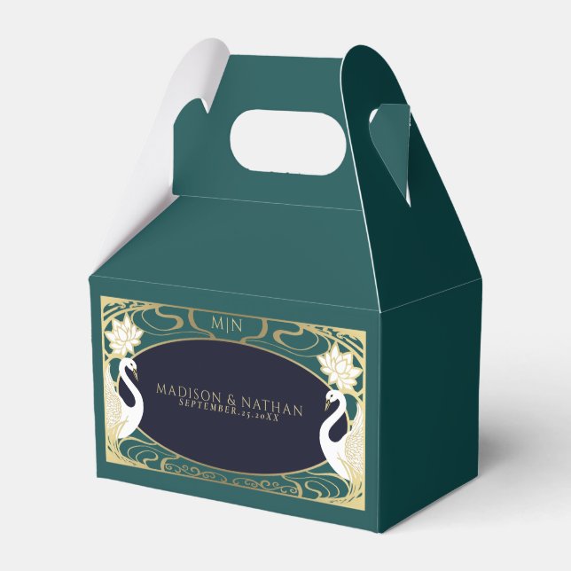 Elegant Art Nouveau Swans Wedding Favour Box (Front Side)