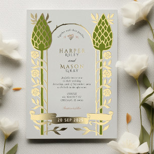Elegant Art Nouveau Thistle Gold Foil Wedding