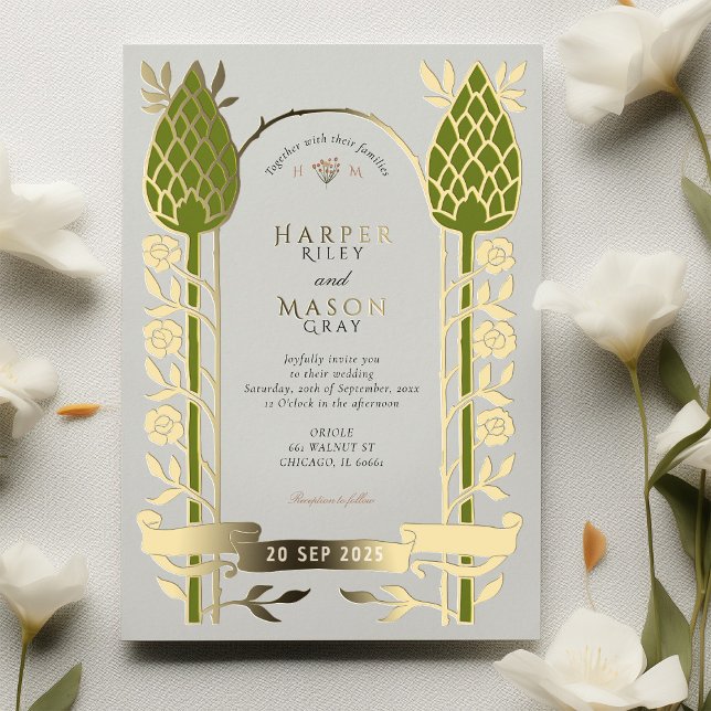 Elegant Art Nouveau Thistle Gold Foil Wedding (Creator Uploaded)