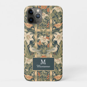 Elegant Art Nouveau Vintage Botanical Bird Lily iPhone 11 Pro Case