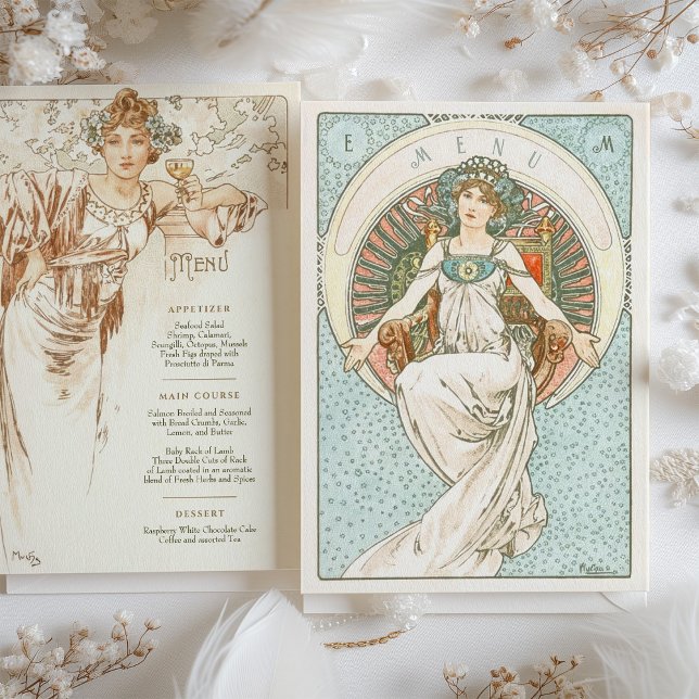 Elegant Art Nouveau Wedding Dinner Menu Mucha Invitation (Creator Uploaded)