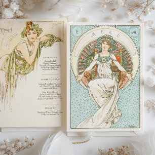 Elegant Art Nouveau Wedding Dinner Menu Mucha Invitation