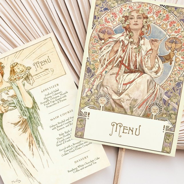 Elegant Art Nouveau Wedding Dinner Menu Mucha Invitation (Creator Uploaded)