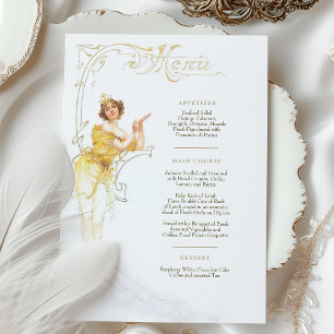 Elegant Art Nouveau Wedding Dinner Menu Mucha Invitation