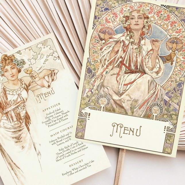 Elegant Art Nouveau Wedding Dinner Menu Mucha Invitation (Creator Uploaded)