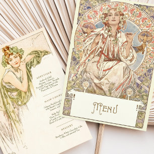 Elegant Art Nouveau Wedding Dinner Menu Mucha Invitation
