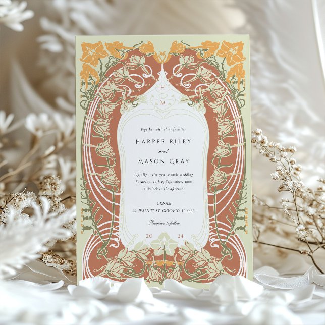 Elegant Art Nouveau Wedding Floral Design Invitation (Creator Uploaded)