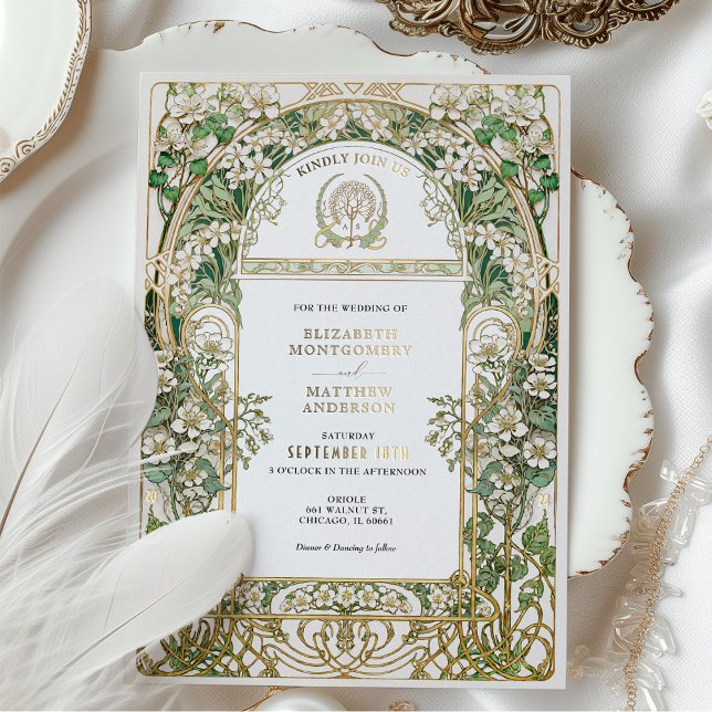 Elegant Art Nouveau Wedding Invitation Gold Foil (Creator Uploaded)