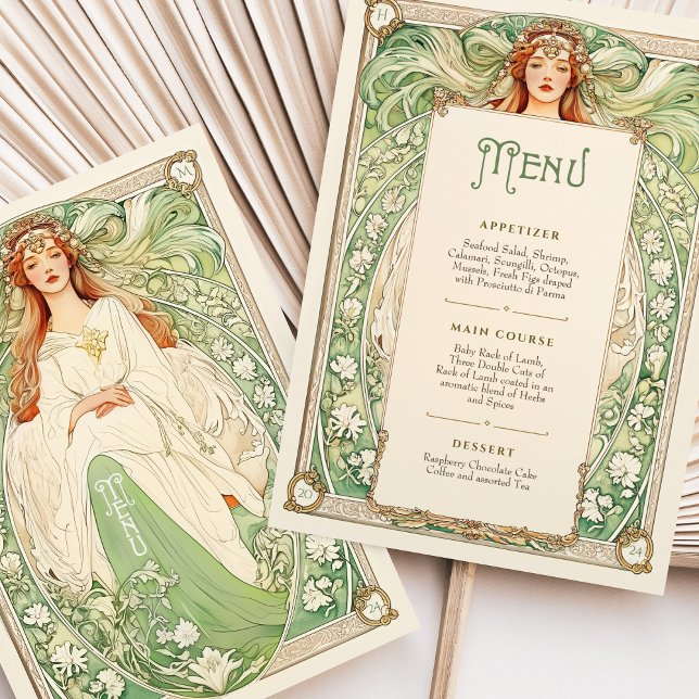 Elegant Art Nouveau Wedding Menu Card with Goddess (Creator Uploaded)