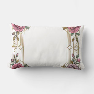 Elegant Art Nouveau Wedding Rose Frame Border Lumbar Cushion