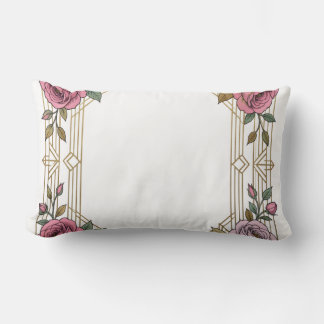 Elegant Art Nouveau Wedding Rose Frame Border Lumbar Cushion