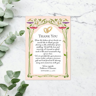 Elegant Art Nouveau with Rings Wedding Thank You Card