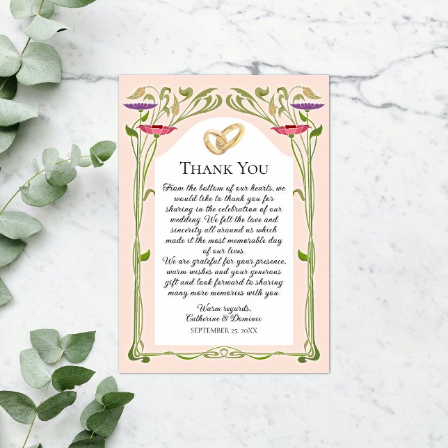 Elegant Art Nouveau with Rings Wedding  Thank You Card (Creator Uploaded)