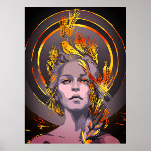 Elegant Art Print with Golden Wheat and Bird