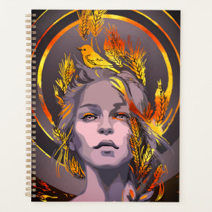 Elegant Art Print with Golden Wheat and Bird Planner