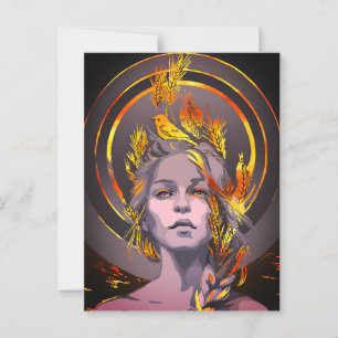 Elegant Art Print with Golden Wheat and Bird Postcard